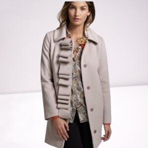 J.Crew Womens Ruffle Front 100% Wool Coat Size Pale Gray Long Sleeve